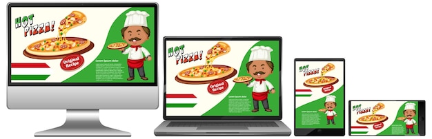 Free Vector pizza promotion on electronic devices