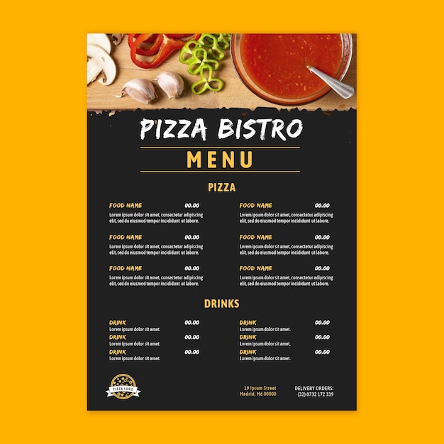 Pizza restaurant menu template