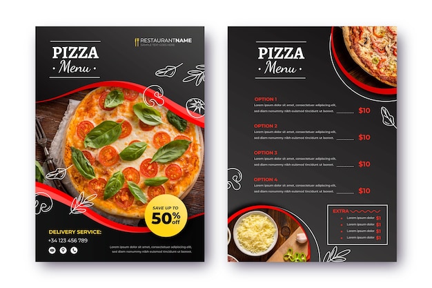 Free vector pizza restaurant menu with photo