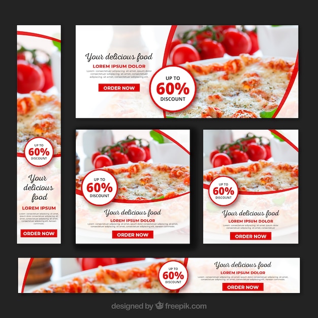 Free Vector pizza restaurant web banner collection with photos