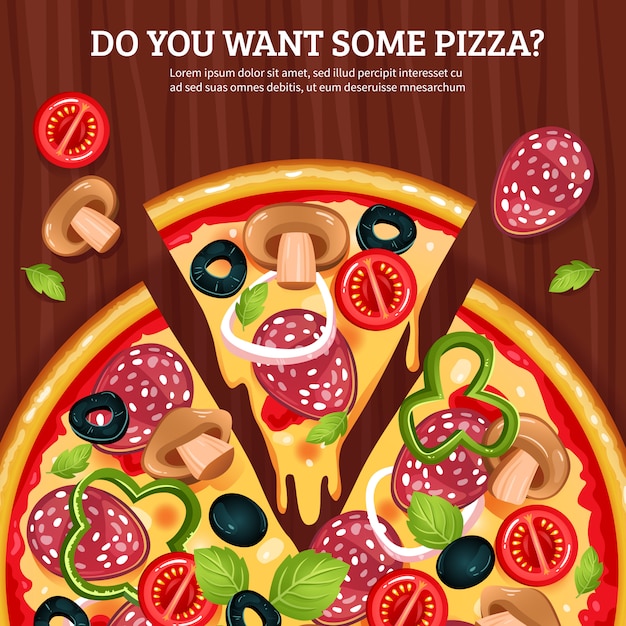 Pizza On Wooden Board Background 