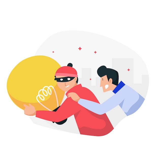 Free vector plagiarism concept with thief stealing ideas