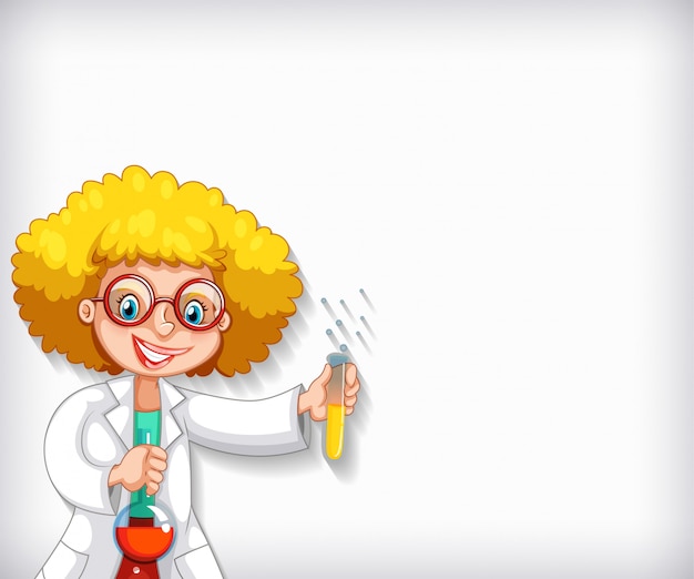 Plain background with female scientist doing experiment