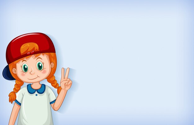 Plain background with happy girl wearing red cap