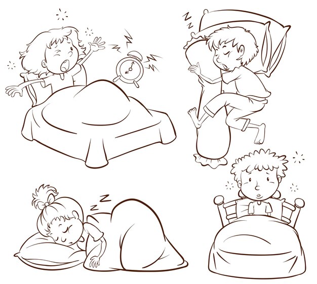 A plain sketch of kids sleeping and waking up early