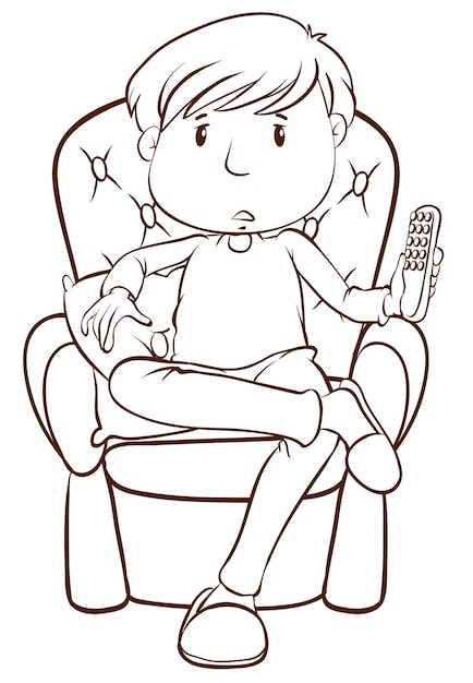 Free Vector a plain sketch of a lazy man holding a remote control