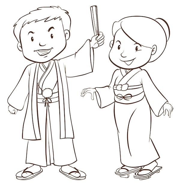 A plain sketch of two Asian people