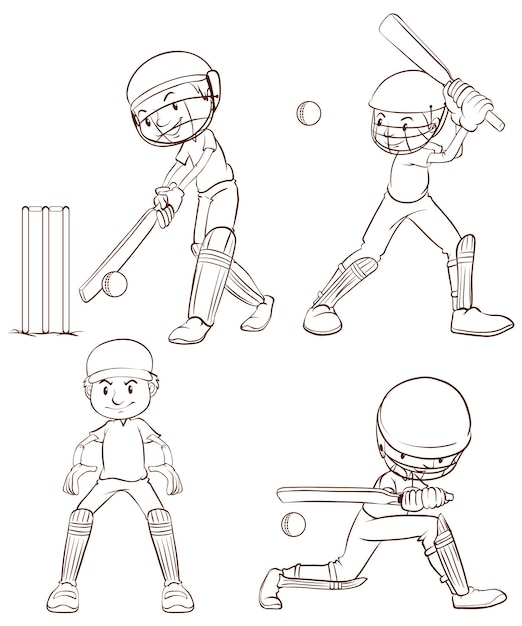 Plain sketches of the cricket players