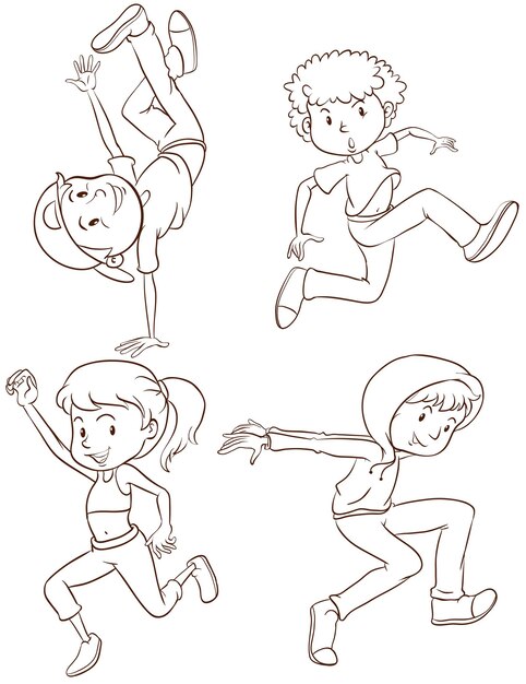 Plain sketches of the hiphop dancers