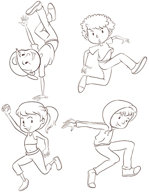 Plain sketches of the hiphop dancers