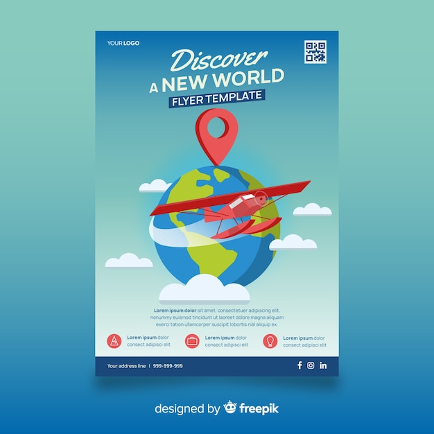 Free Vector plane around globe travel flyer