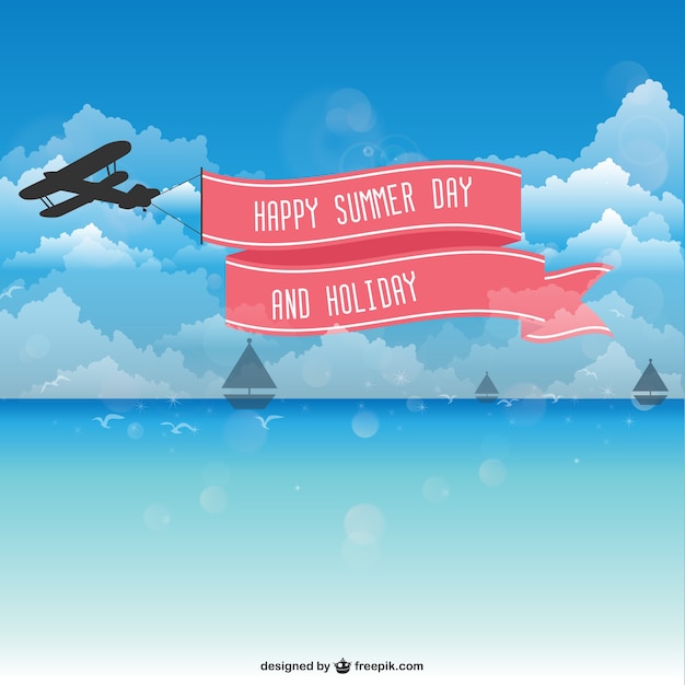 Free Vector plane pink ribbon over the ocean