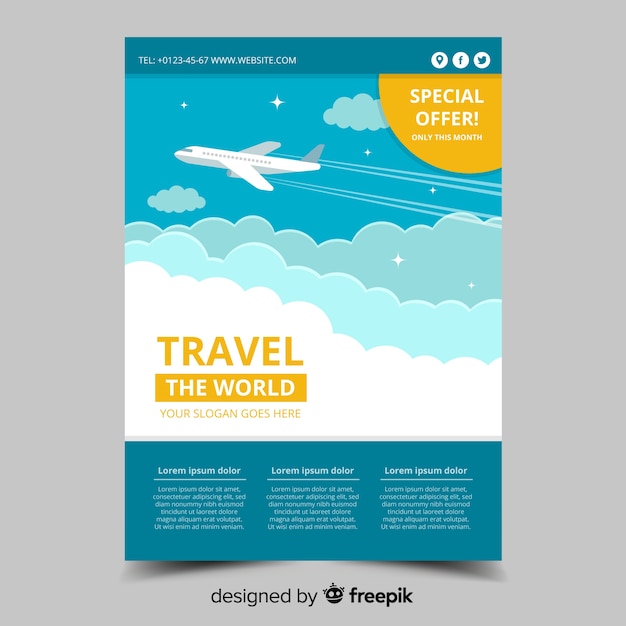 Free Vector plane in the sky travel flyer