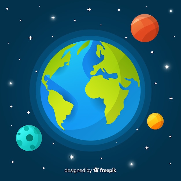 Free vector planet earth concept with other planets