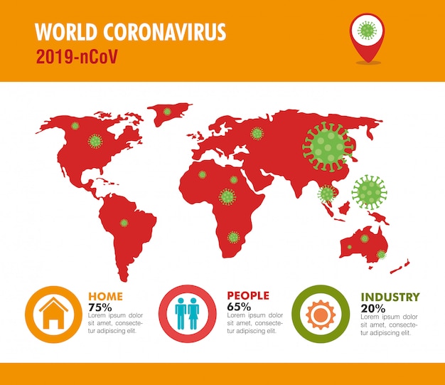 Planet earth with covid19 particles and statistics