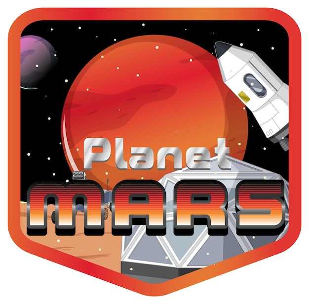 Planet Mars word logo design with space station