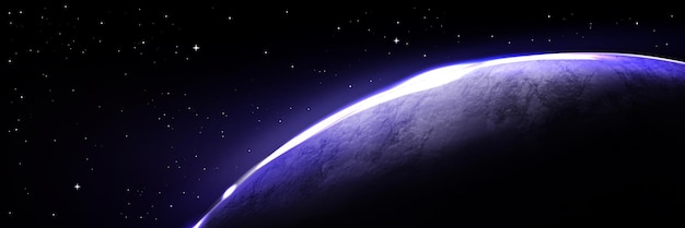 Free vector planet with blue light on horizon in black cosmos