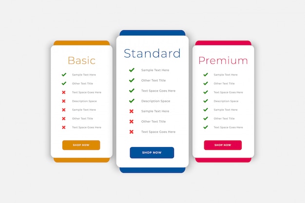 Plans and pricing table business web template