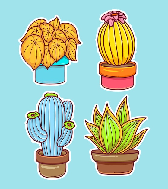 Plant and cactus Sticker Hand Drawn Coloring Collection