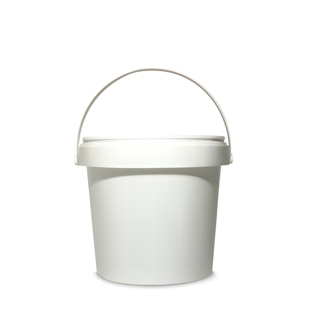 Plastic bucket illustration of 3d realistic white container for mockup model of brand package