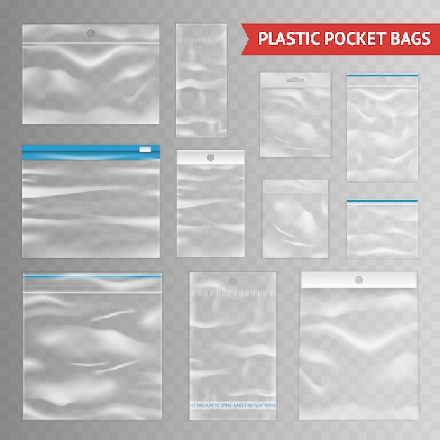 Free Vector plastic clear transparent realistic bags assortment