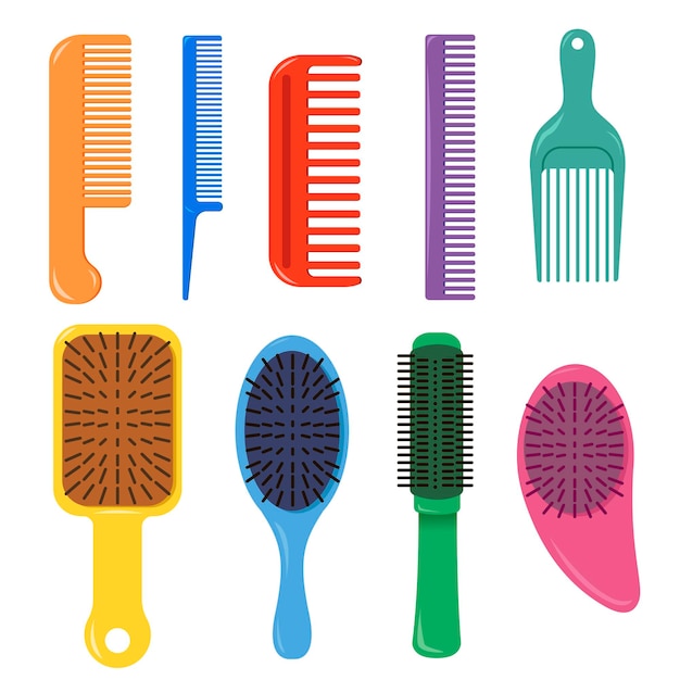 Free Vector plastic combs and professional brushes for hair styling. different hairbrushes cartoon vector illustration set. accessories, stylist and beauty salon tools, grooming, hairdressing equipment concept