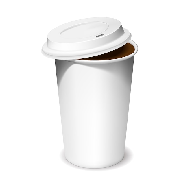 Plastic cup of coffee with an open lid in shadows