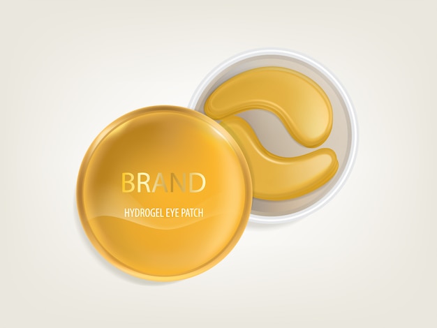 Plastic round jar with set of patches for eyes, with gold and hydrogel