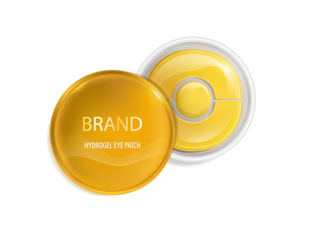 Plastic round jar with set of patches for eyes, with gold and hydrogel.