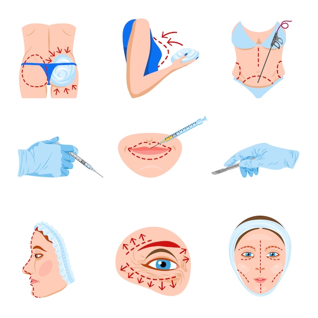 Free Vector plastic surgery flat icons set