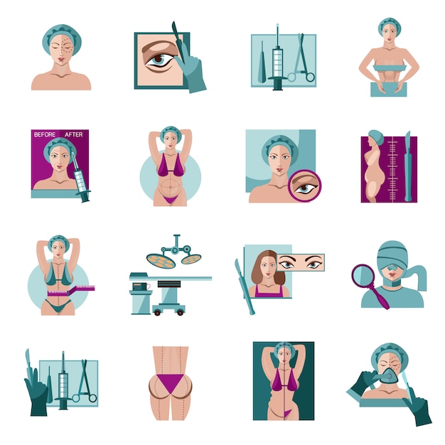 Free Vector plastic surgery flat icons set 