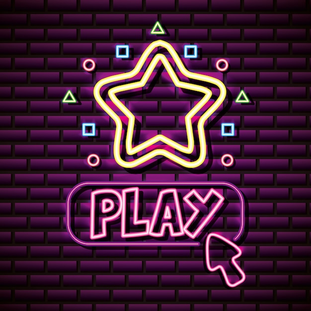 play and stars in neon style, video games related