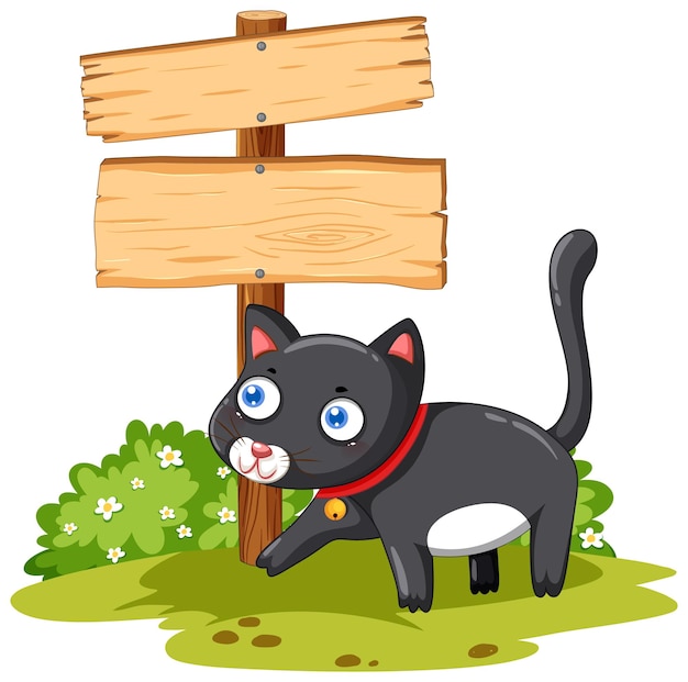 Playful Cat Near Wooden Signpost