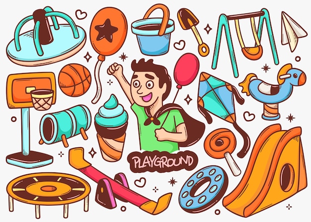 Free vector playground doodle hand drawn color vector collection