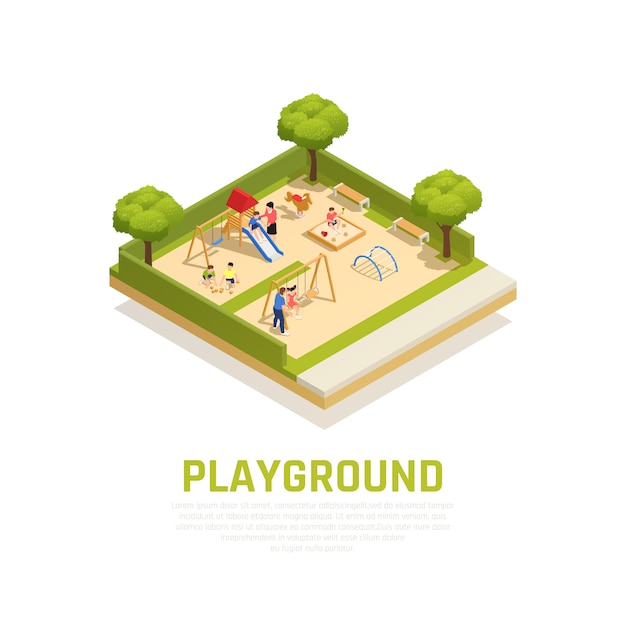 Free vector playground isometric concept with outdoor family pastime symbols