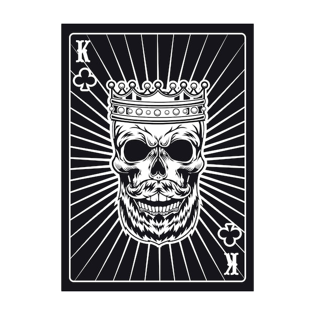 Playing card with aggressive skull. Black king. Club