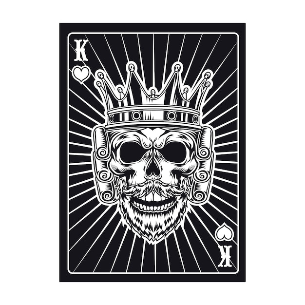 Playing card with royal skull. Black king