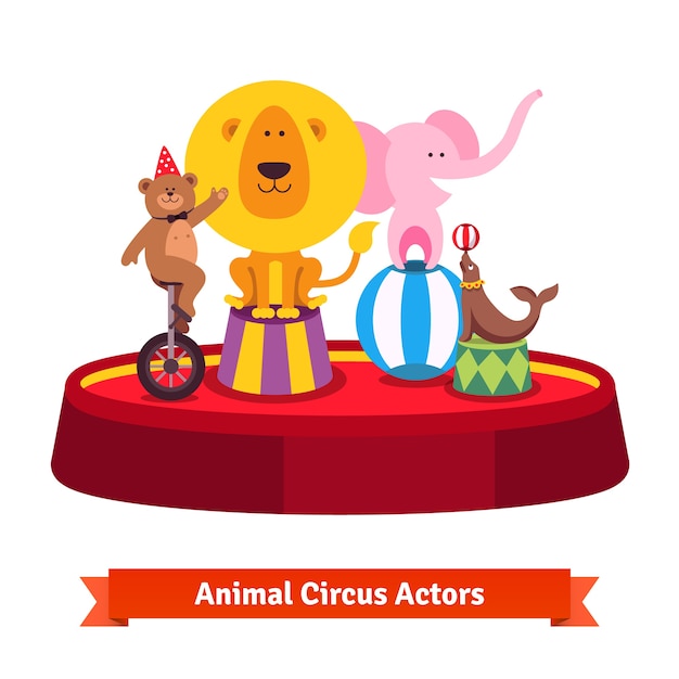 Free Vector playing circus animals show on red arena