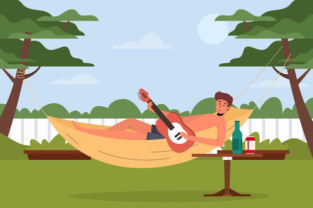 Free Vector playing guitar staycation concept