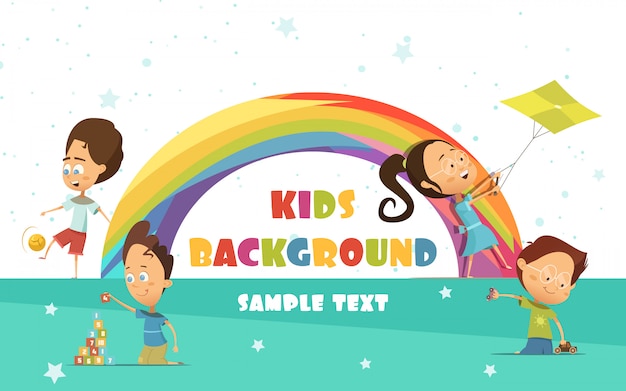  Playing kids cartoon background with rainbow 