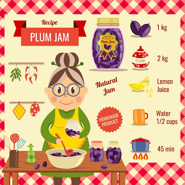 Free Vector plum jam recipe flat design