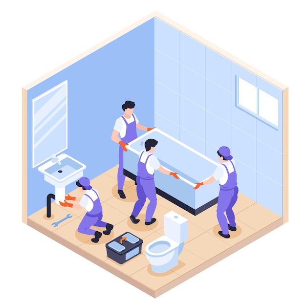 Free Vector plumber concept with career and work symbols isometric vector illustration