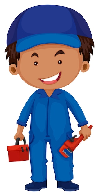 Plumber holding toolbox and wrench