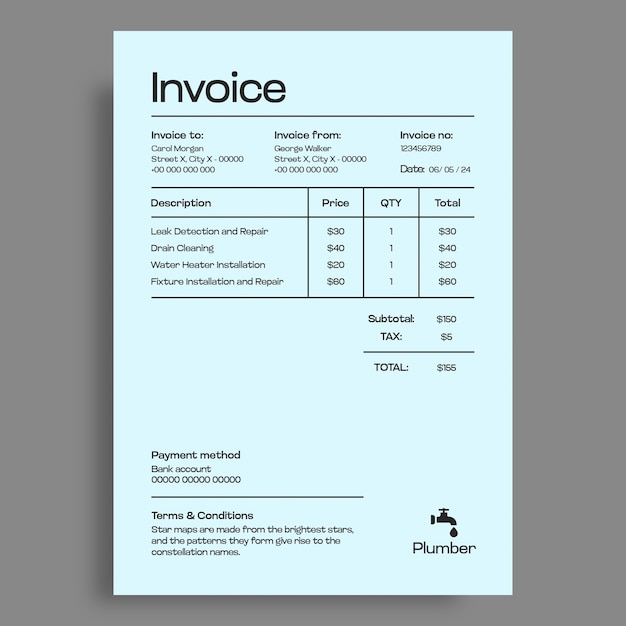 Plumber invoice template design