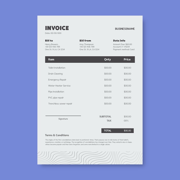 Plumber invoice template design