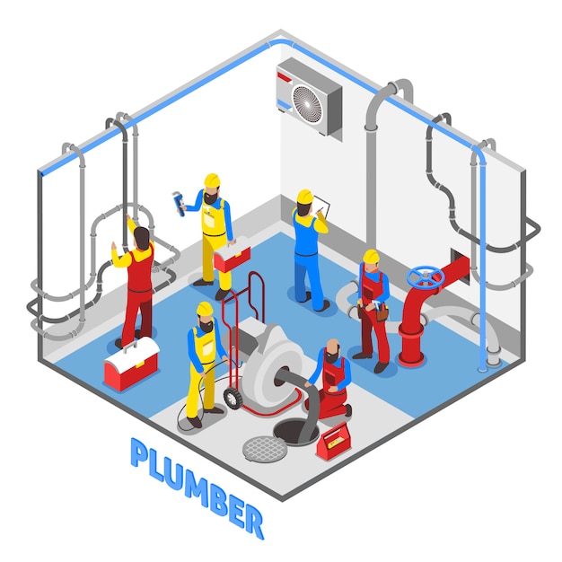 Free Vector plumber isometric people composition