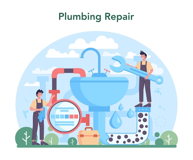 Free Vector plumber plumbing service professional repair and cleaning of bathroom equipment and sewerage systems vector illustration