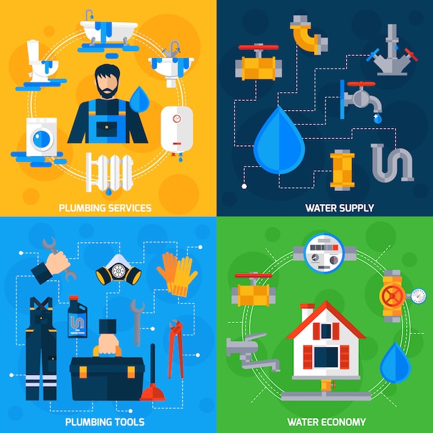 Plumber Service 4 Flat Icons Square 