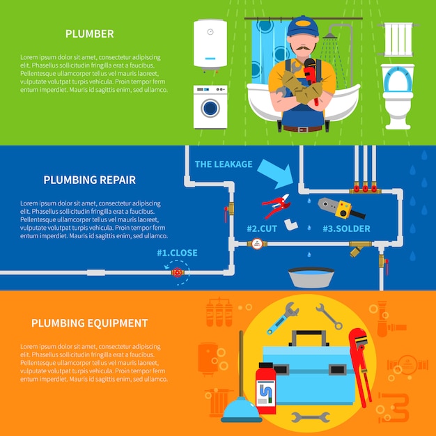 Free Vector plumbing banners set