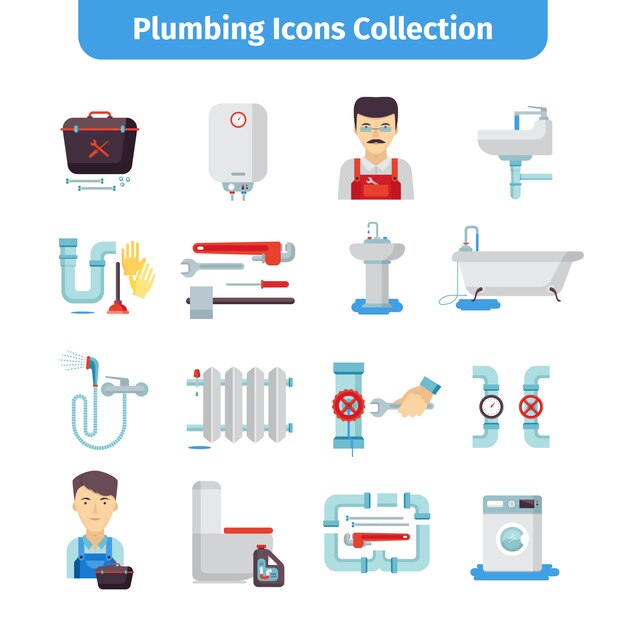 Plumbing Flat Icons Collection 